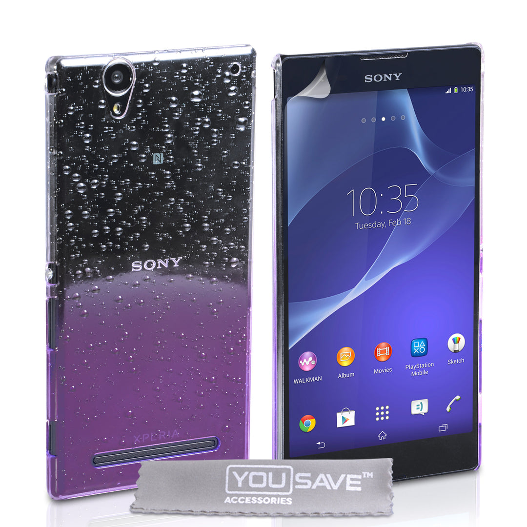 YouSave Sony Xperia T2 Ultra Raindrop Hard Case - Purple-Clear