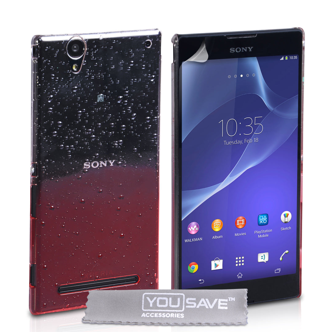 YouSave Sony Xperia T2 Ultra Raindrop Hard Case - Red-Clear