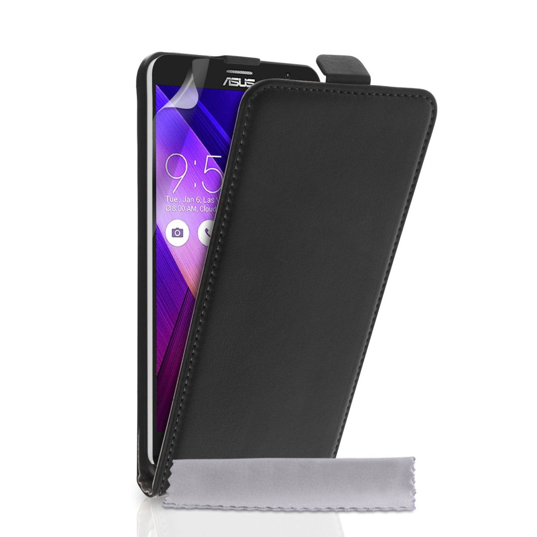 Caseflex ASUS Zenfone 2 Real Leather Flip Case - Black - Mobile Madhouse