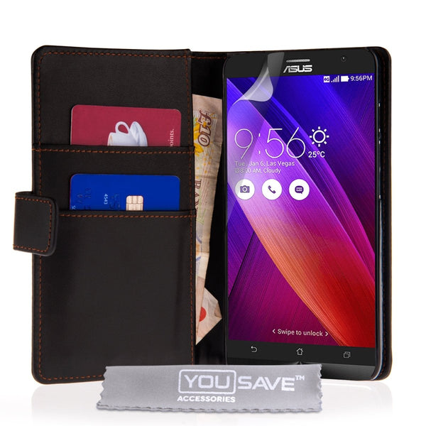 Yousave Accessories ASUS Zenfone 2 Leather - Effect Wallet Case - Black - Mobile Madhouse
