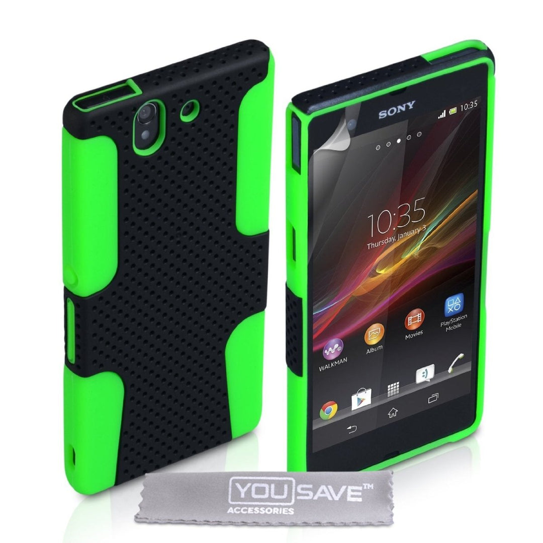 Yousave Sony Xperia Z Tough Mesh Combo Silicone Case - Green - Black - Mobile Madhouse
