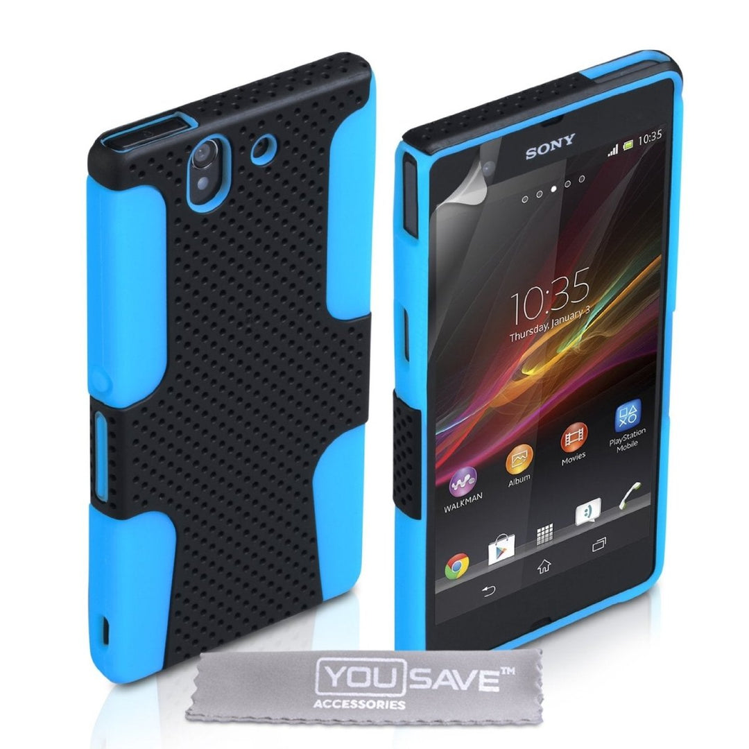 Yousave Sony Xperia Z Tough Mesh Combo Silicone Case - Blue - Black - Mobile Madhouse