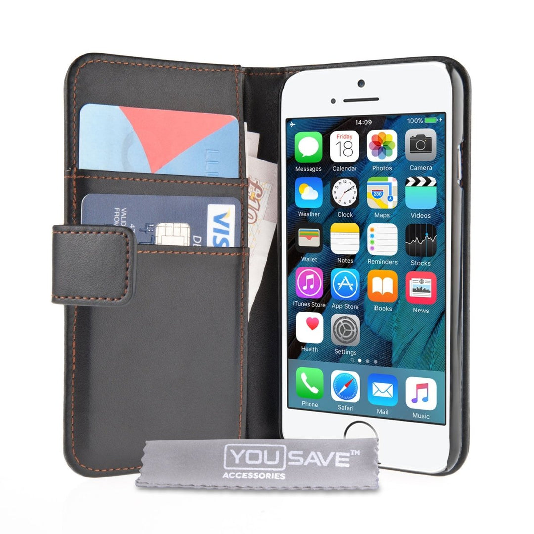 Yousave Accessories iPhone SE Leather Effect Wallet Case - Black - Mobile Madhouse