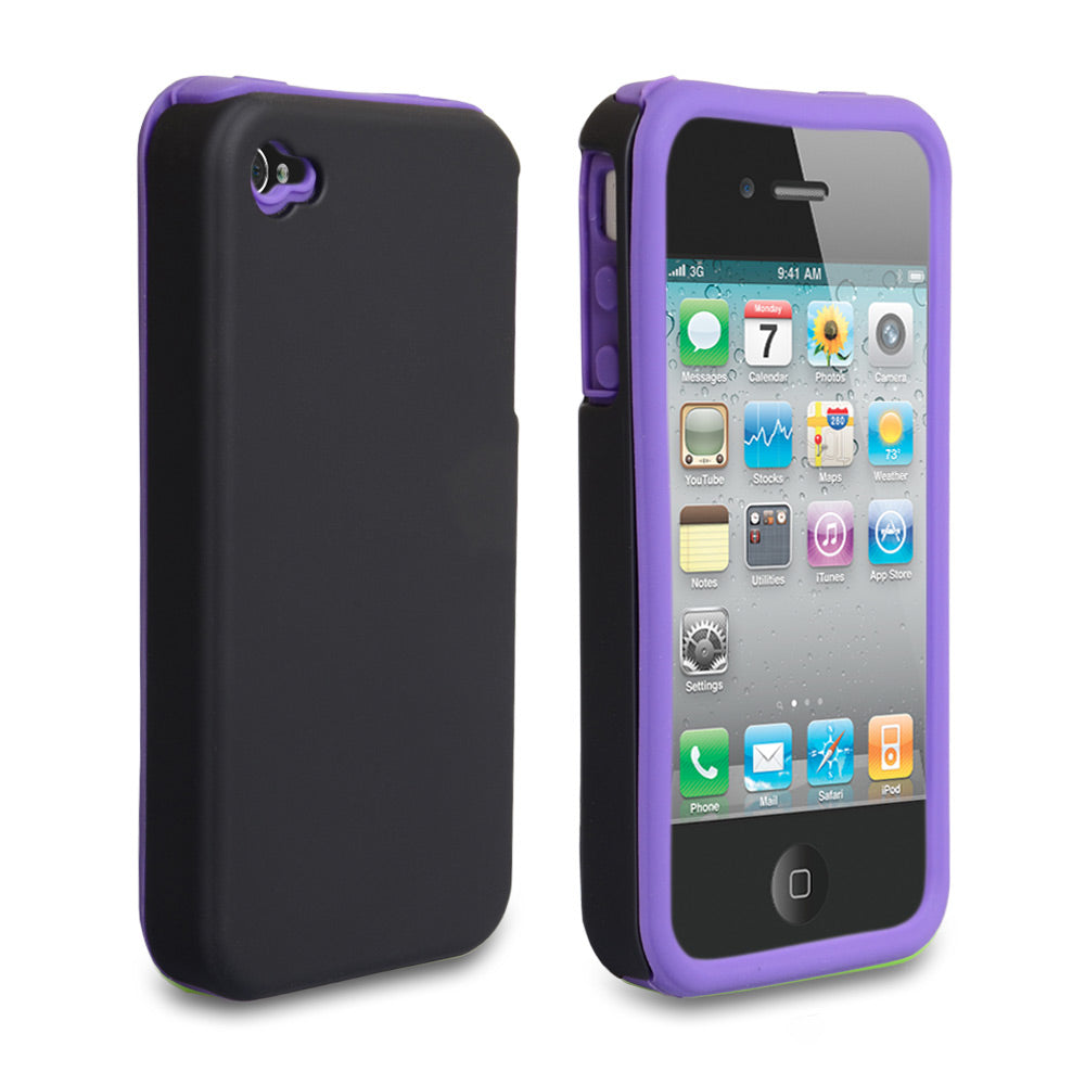 YouSave iPhone 4 / 4S Dual Combo Hard-Soft Gel Case - Black-Purple