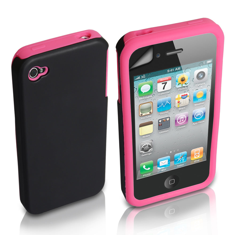 YouSave iPhone 4 / 4S Dual Combo Hard-Soft Gel Case - Black-Pink