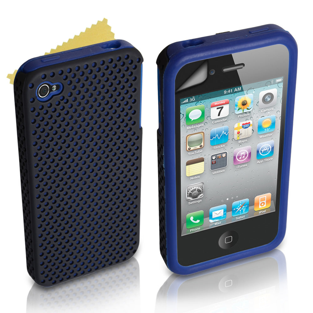 YouSave Accessories iPhone 4 / 4S Dual Combo Mesh-Gel Case - Blue