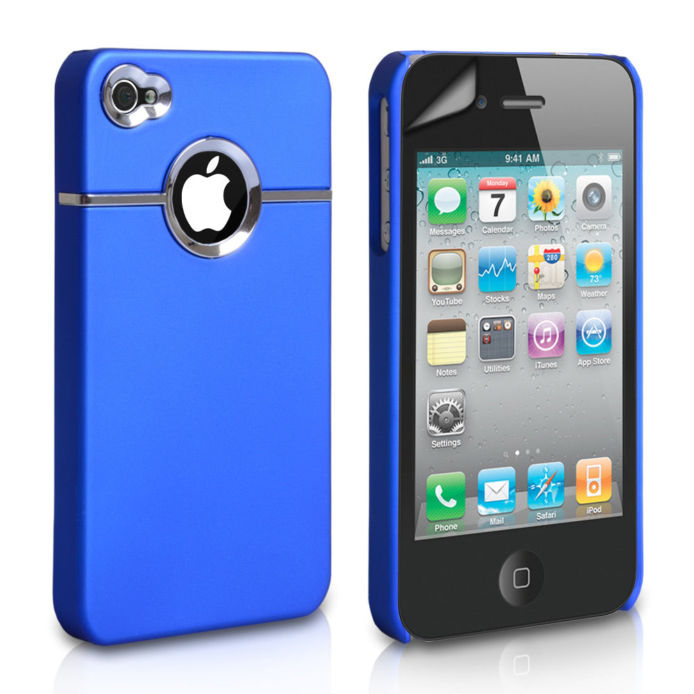 YouSave Accessories iPhone 4 / 4S Hard Combo Case - Blue-Chrome 
