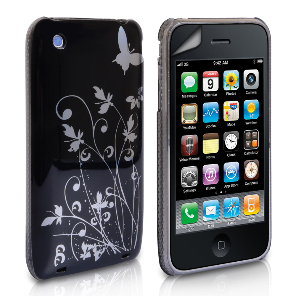 YouSave iPhone 3G / 3GS Floral Butterfly Hard Case - Black-Silver