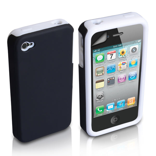 YouSave iPhone 4 / 4S Black-White Dual Combo Hard-Soft Gel Case
