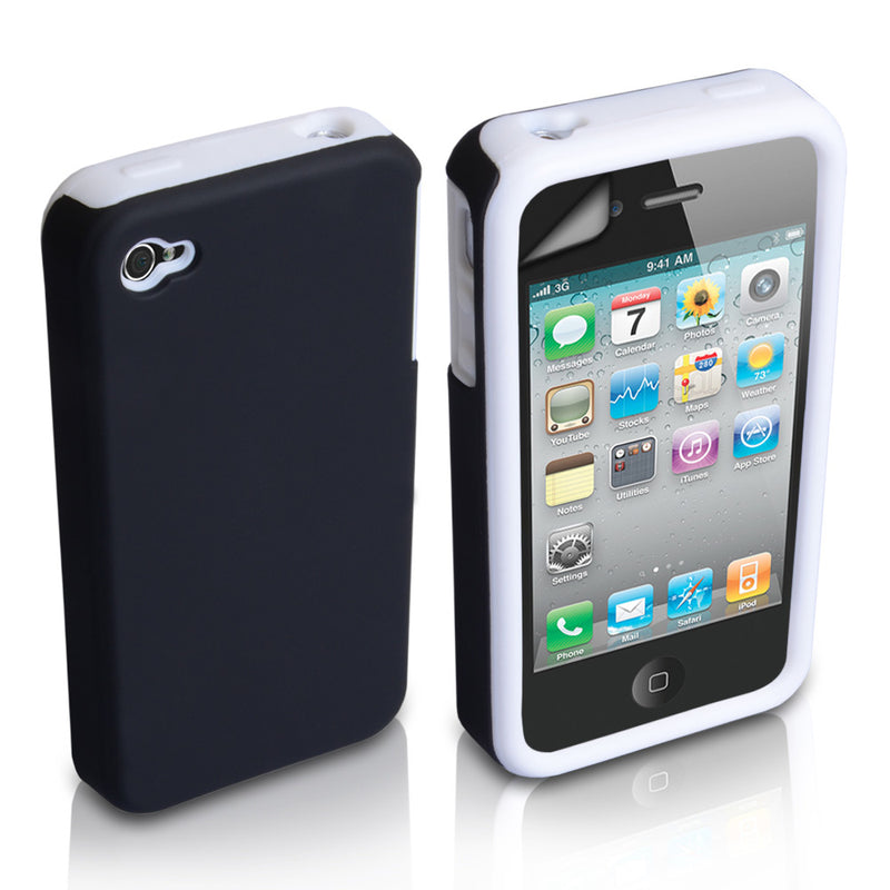 YouSave iPhone 4 / 4S Black-White Dual Combo Hard-Soft Gel Case