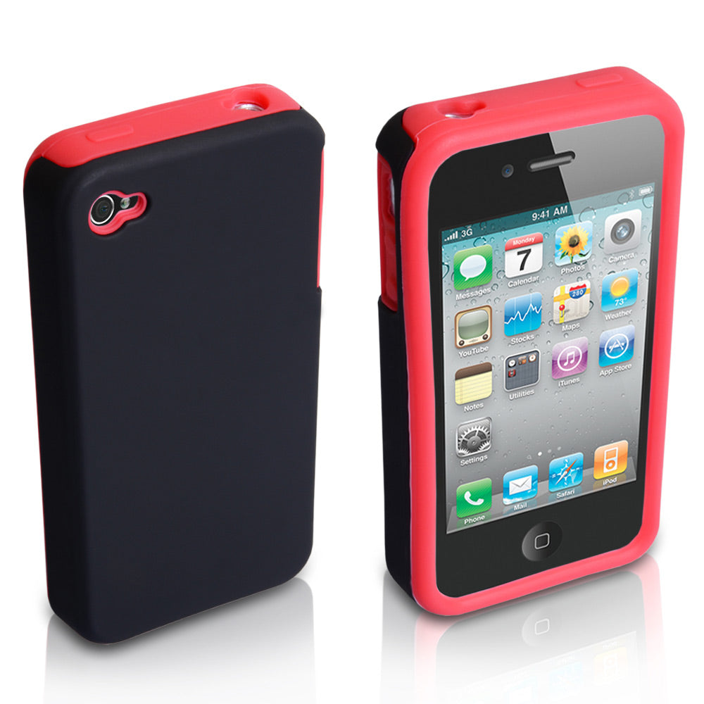 YouSave iPhone 4 / 4S Dual Combo Hard-Soft Gel Case - Black-Red