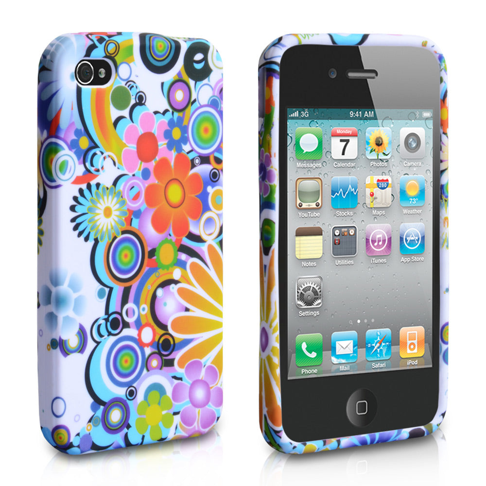 YouSave Accessories iPhone 4 / 4S Floral Rainbow Gel Case - White 