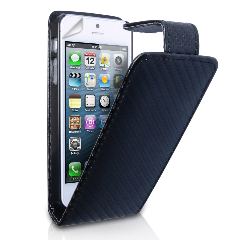 YouSave Accessories iPhone 5 / 5S Carbon Fibre Flip Case - Black