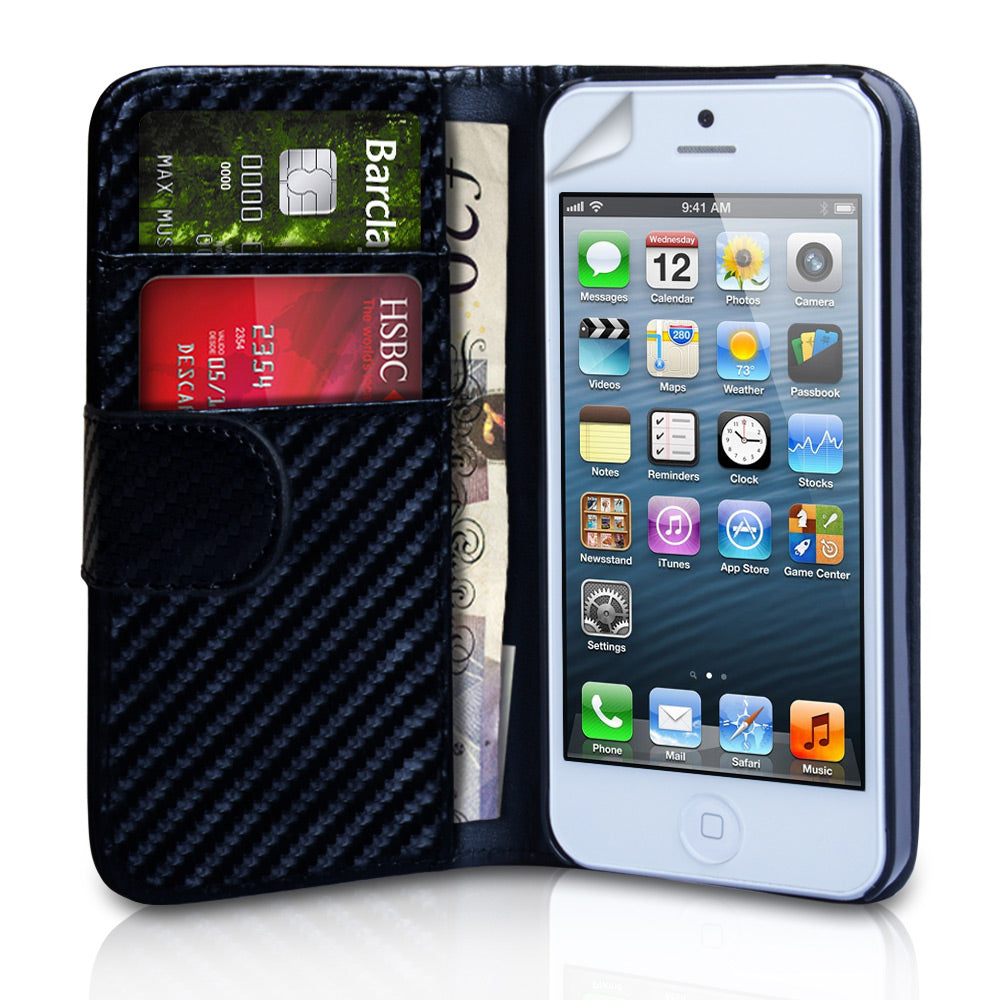 YouSave Accessories iPhone 5 / 5S Carbon Fibre Wallet Case - Black