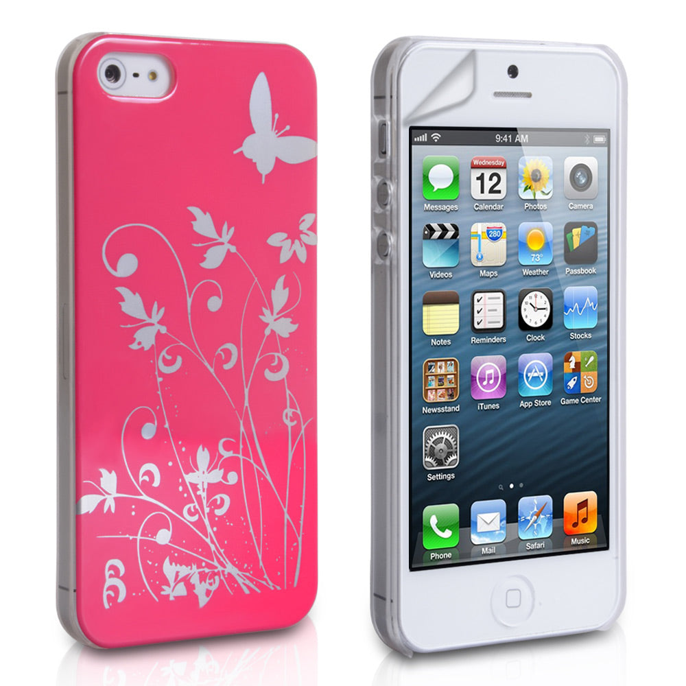YouSave iPhone 5 / 5S Floral Butterfly Hard Case - Hot Pink