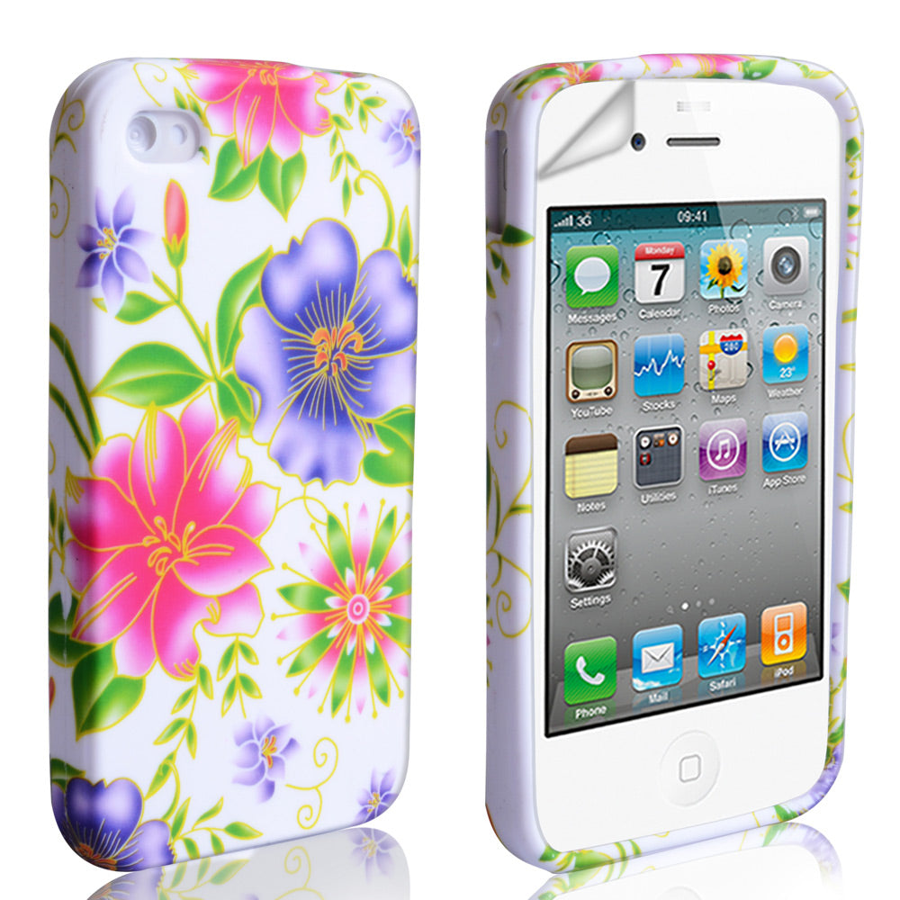 YouSave Accessories iPhone 4 / 4S Floral Gel Case - Pink-Purple
