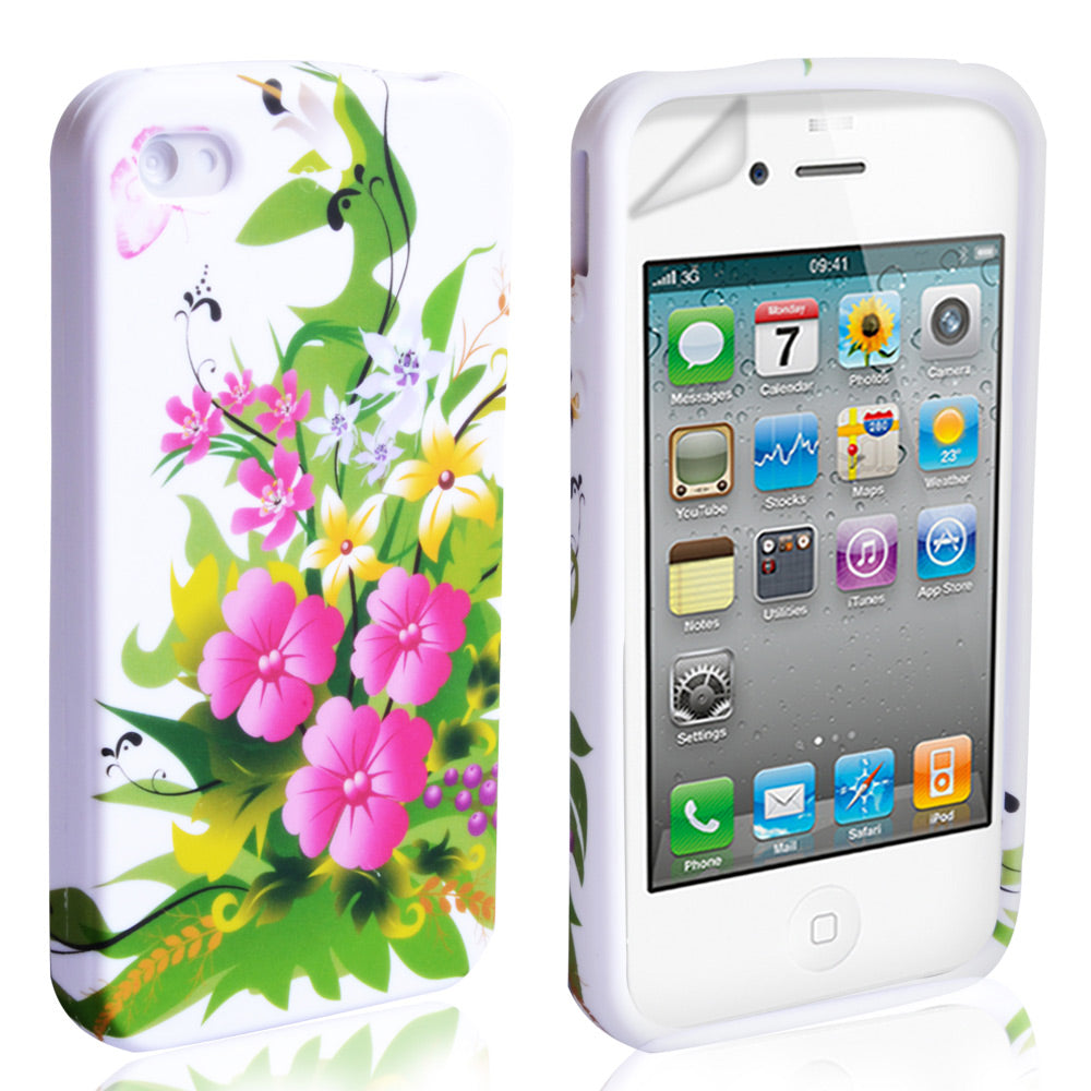 YouSave Accessories iPhone 4 / 4S Floral Gel Case - Pink-Yellow