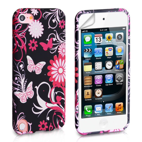 YouSave Accessories iPod Touch 5G Black-Pink Floral Butterfly Gel Case 