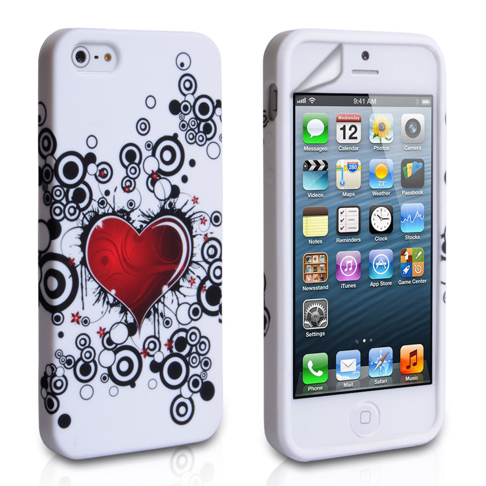 YouSave Accessories iPhone 5 / 5S White-Red Heart Gel Case 