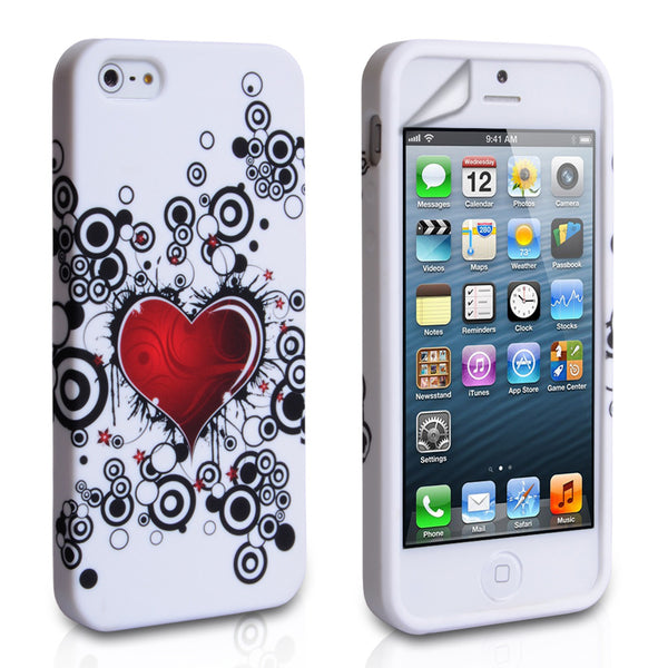 YouSave Accessories iPhone 5 / 5S White-Red Heart Gel Case 