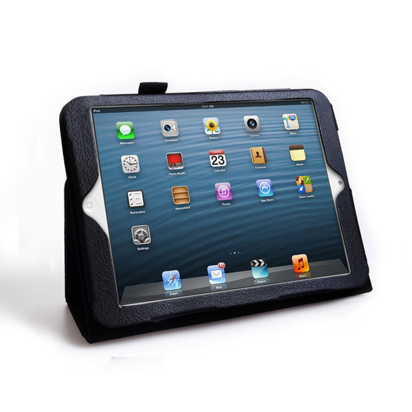 Caseflex iPad Mini Textured Faux Leather Effect Stand Case - Black