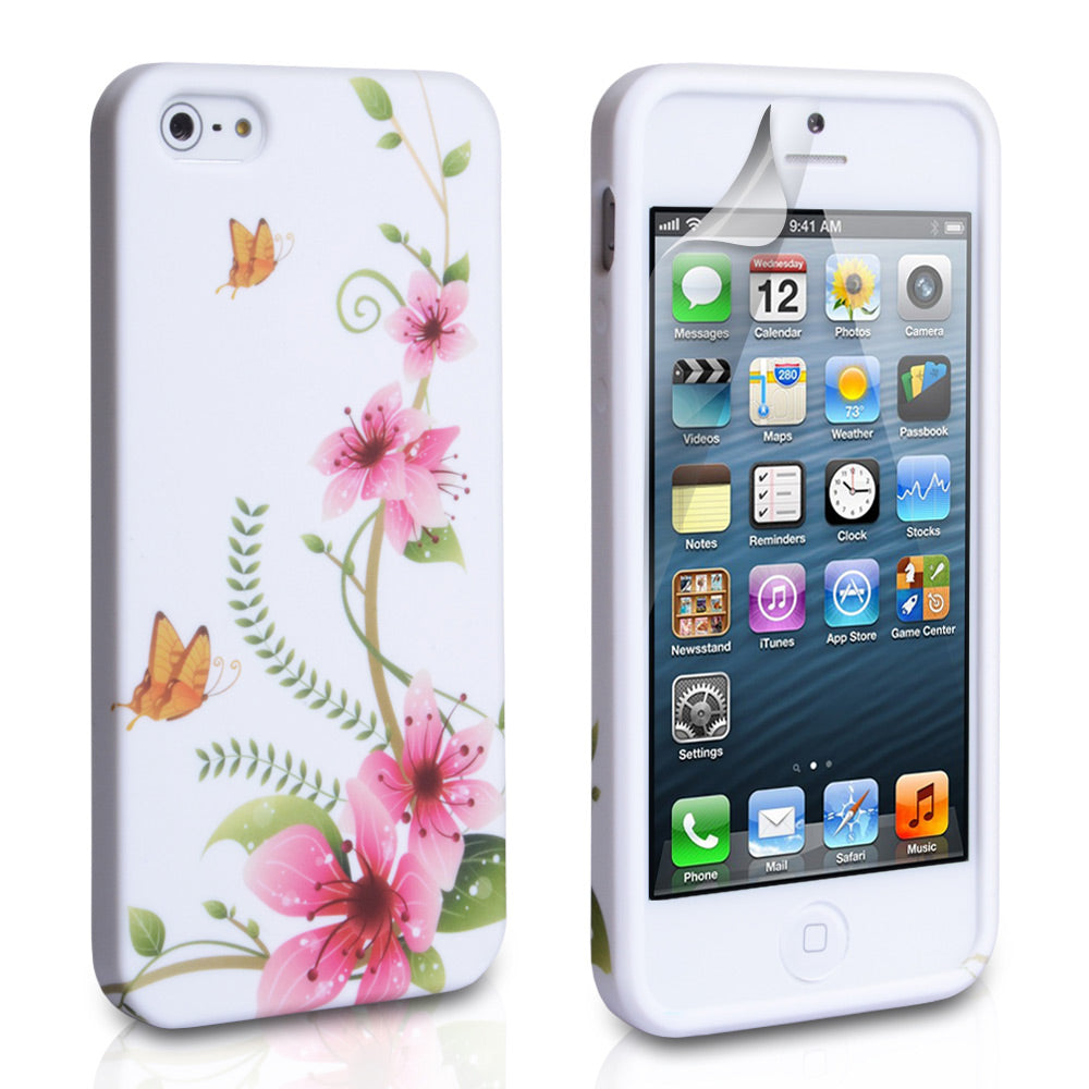YouSave iPhone 5 / 5S Floral Butterfly Gel Case - White-Pink