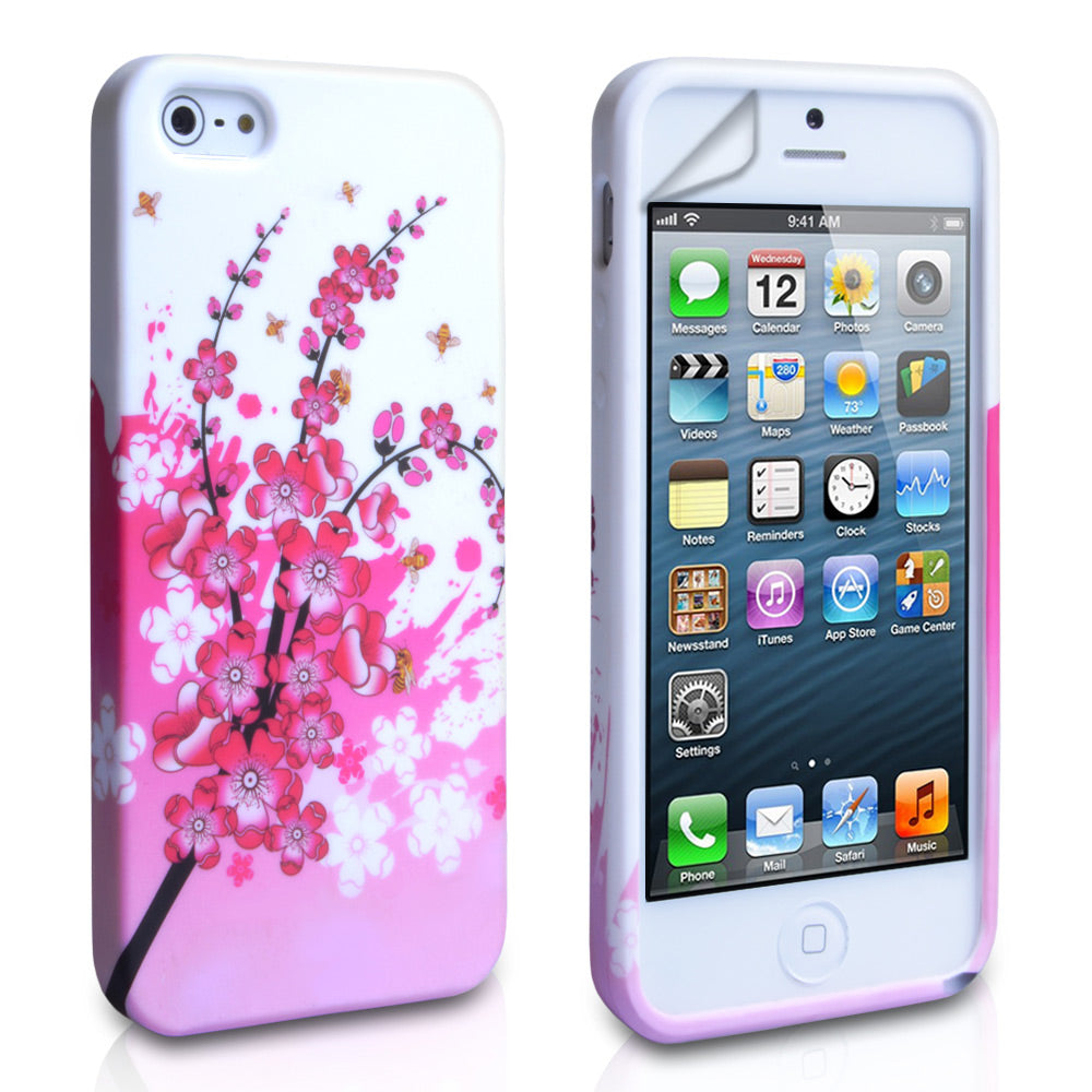 YouSave Accessories iPhone 5 / 5S White-Pink Floral Bee Gel Case 