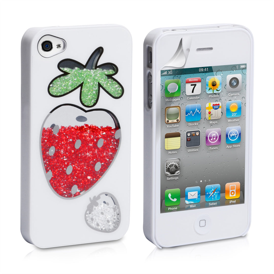 YouSave Accessories iPhone 4 / 4S Strawberry Bling Hard Case - White