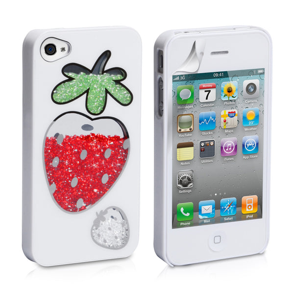 YouSave Accessories iPhone 4 / 4S Strawberry Bling Hard Case - White