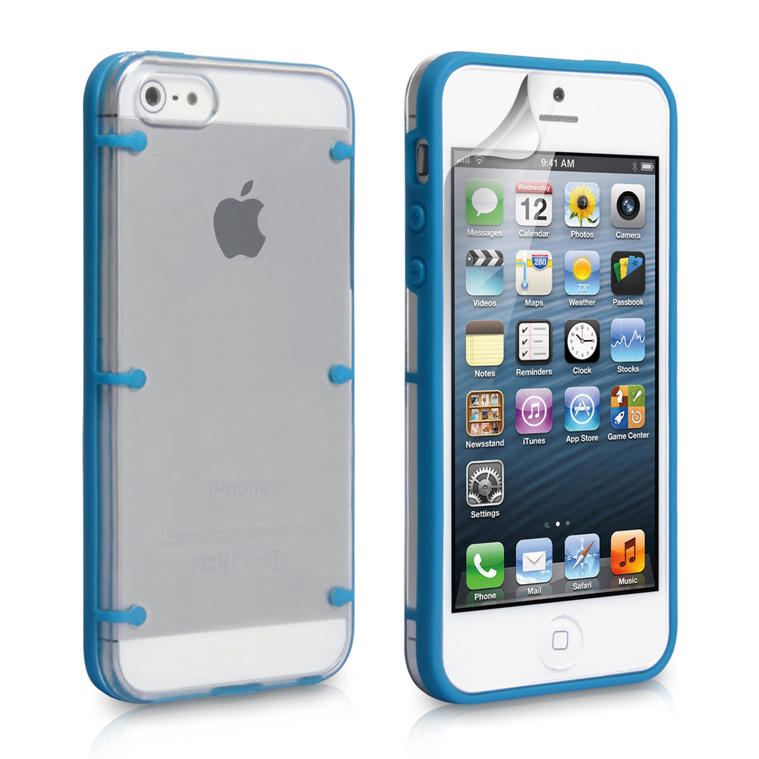 YouSave iPhone 5 Light Blue Gel And Hard Hybrid Case 6 Dot Design