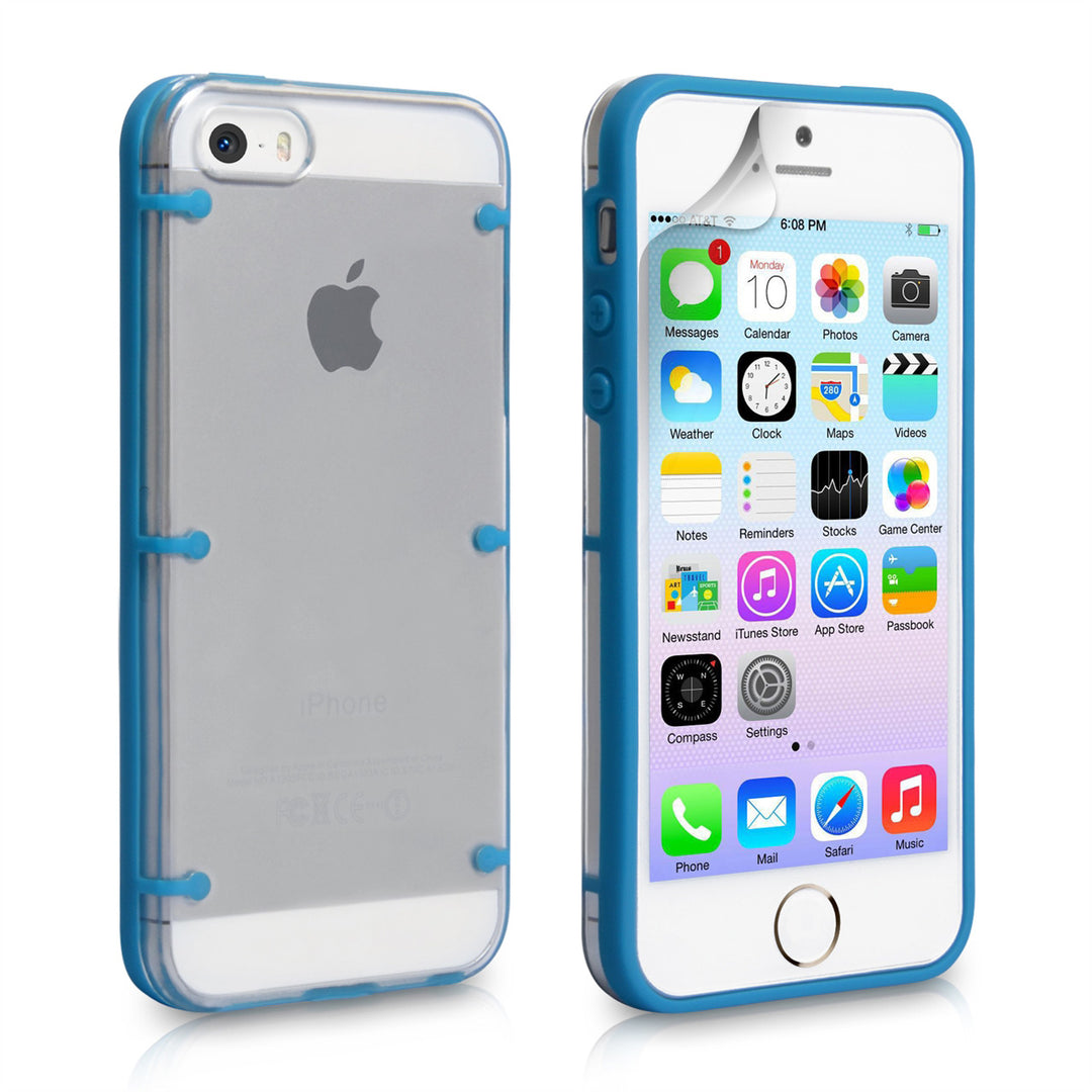 YouSave iPhone 5 / 5S 6 Dot Design Hard Hybrid Case - Light Blue-Clear