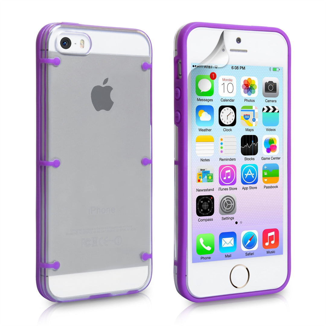 YouSave iPhone 5 / 5S Purple-Clear 6 Dot Design Gel Hard Hybrid Case
