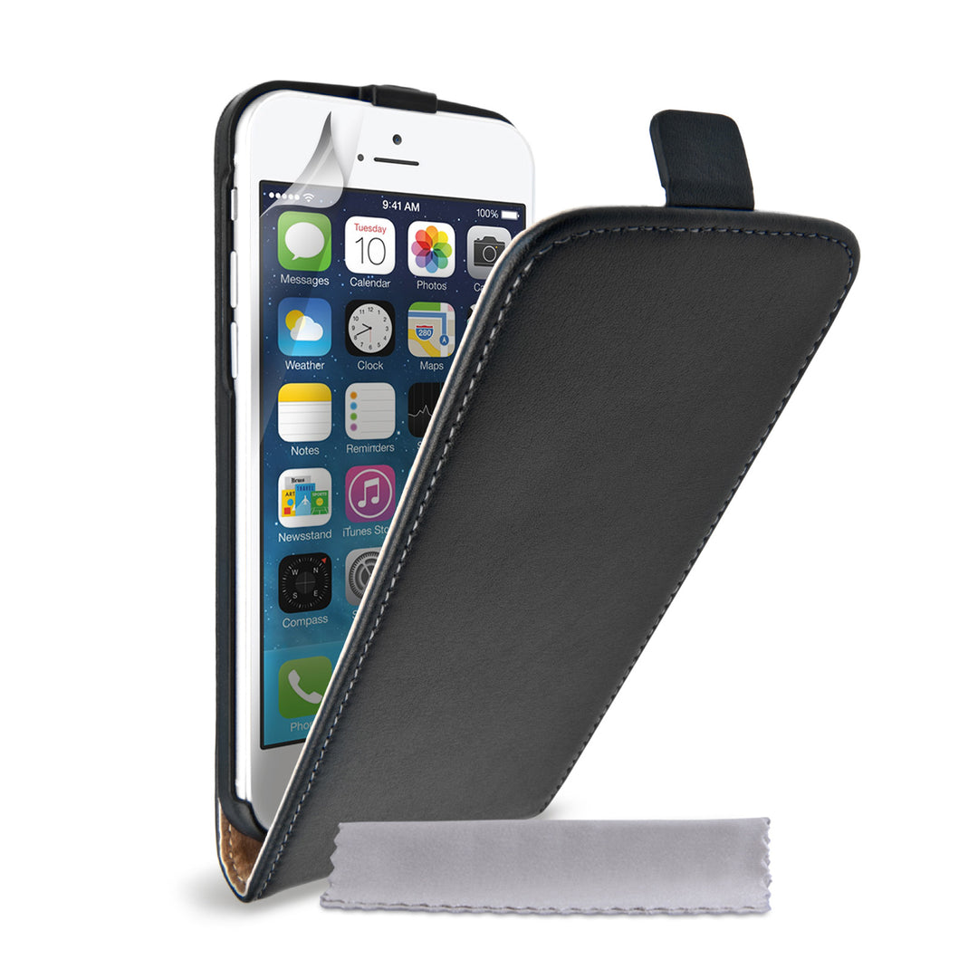 Caseflex iPhone 6 and 6s Real Leather Flip Case - Black