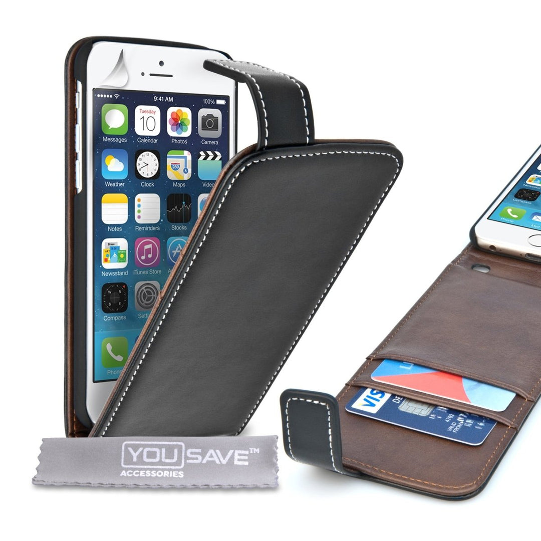 Yousave Accessories Iphone 6 And 6s Leather - Effect Flip Case With Slots – Black - Mobile Madhouse