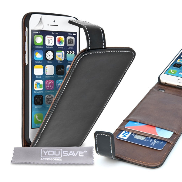 Yousave Accessories Iphone 6 And 6s Leather - Effect Flip Case With Slots – Black - Mobile Madhouse