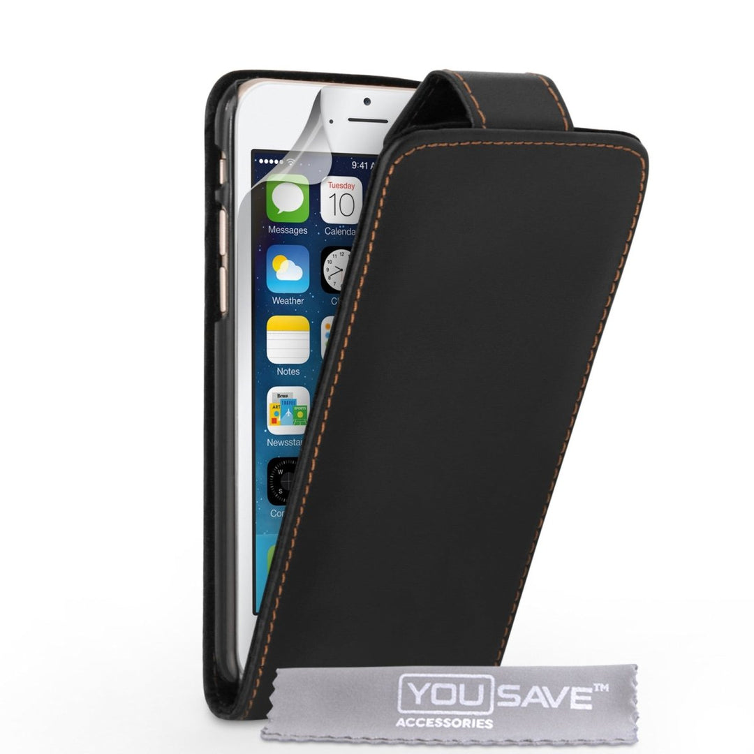 Yousave Accessories Iphone 6 And 6s Leather - Effect Flip Case - Black - Mobile Madhouse