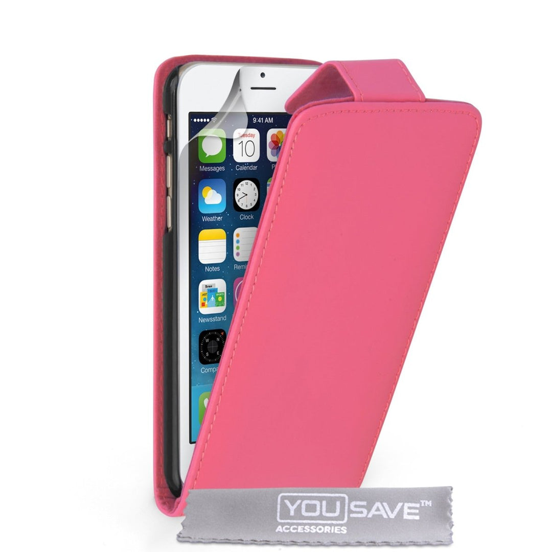 Yousave Accessories Iphone 6 And 6s Leather - Effect Flip Case - Hot Pink - Mobile Madhouse