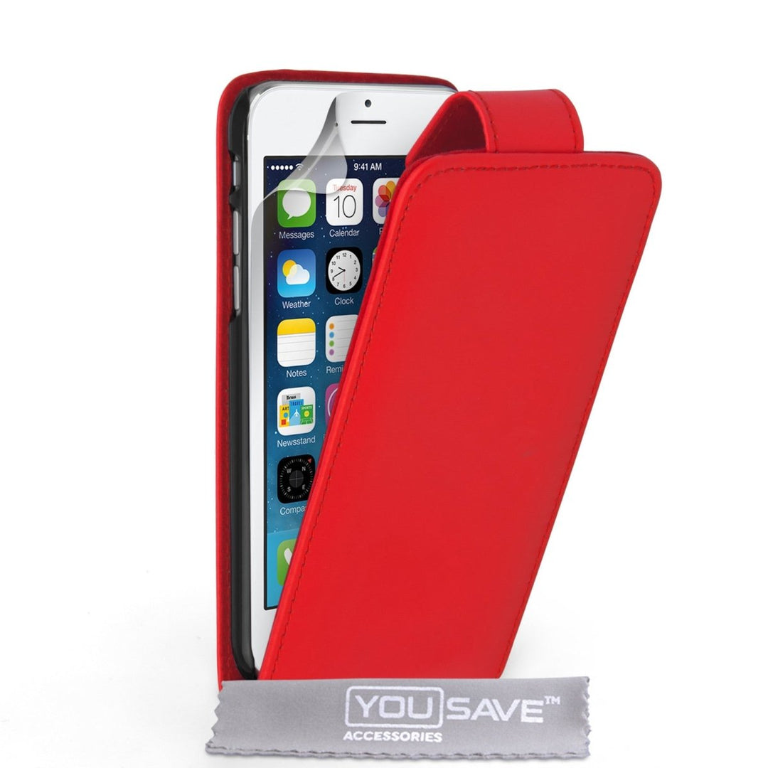 Yousave Accessories Iphone 6 And 6s Leather - Effect Flip Case - Red - Mobile Madhouse