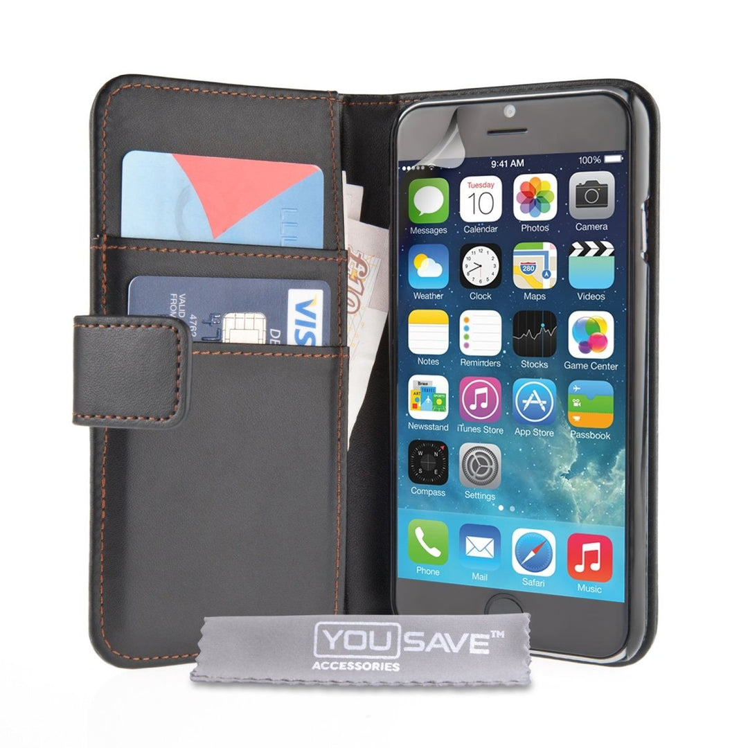 Yousave Accessories Iphone 6 And 6s Leather - Effect Wallet Case - Black - Mobile Madhouse