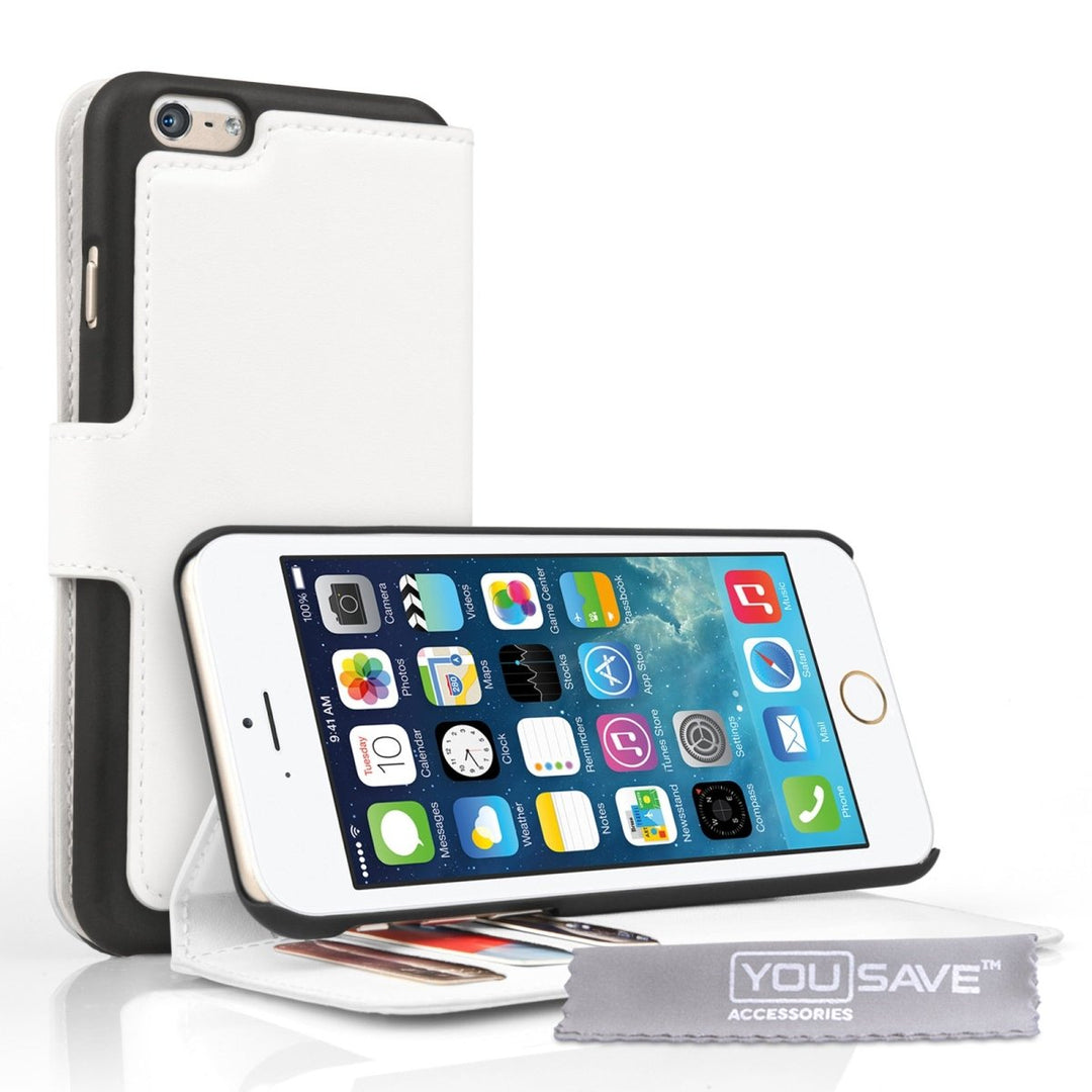 Yousave Accessories Iphone 6 And 6s Leather - Effect Stand Wallet Case - White - Mobile Madhouse
