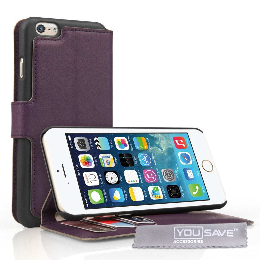 Yousave Accessories Iphone 6 And 6s Leather - Effect Stand Wallet Case - Purple - Mobile Madhouse