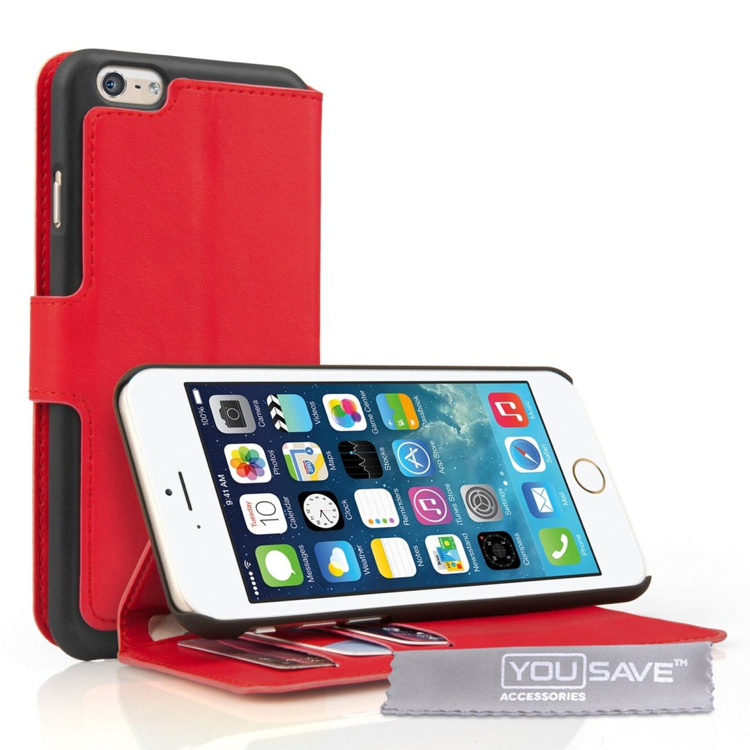 Yousave Accessories Iphone 6 And 6s Leather - Effect Stand Wallet Case - Red - Mobile Madhouse