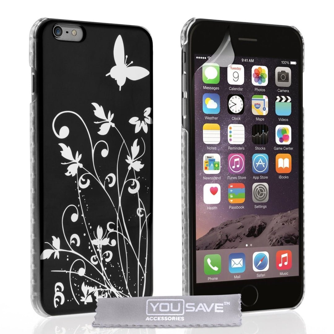 iPhone 6 Plus Floral Butterfly Hard Case - Black - Silver - Mobile Madhouse
