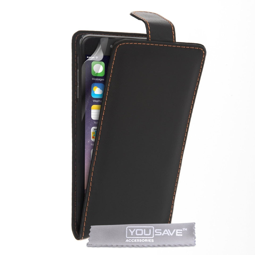 iPhone 6s Plus Leather - Effect Flip Case - Black - Mobile Madhouse