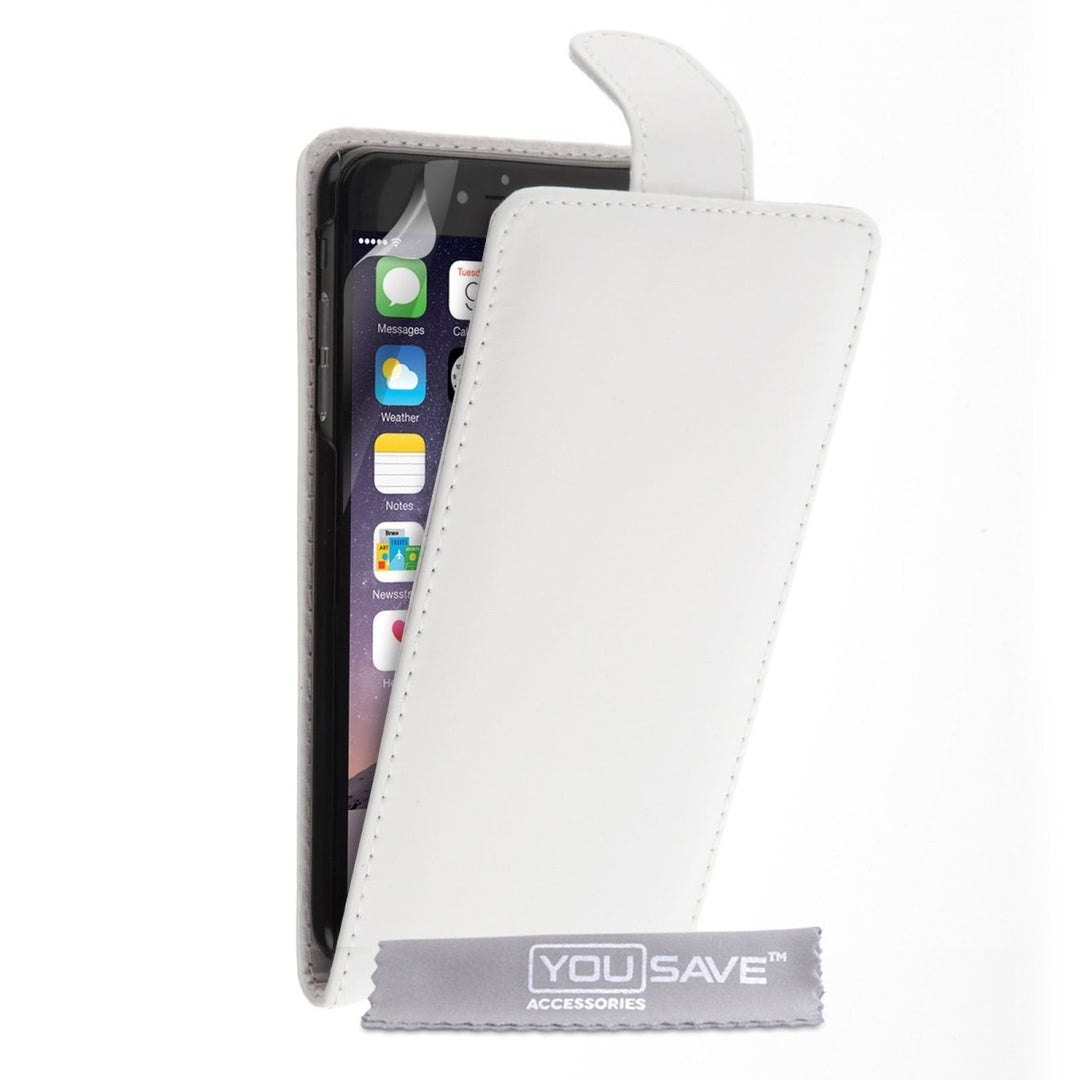 iPhone 6 Plus Leather - Effect Flip Case - White - Mobile Madhouse