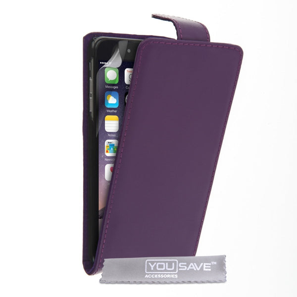 Iphone 6 Plus and 6s Plus Leather - Effect Flip Case - Purple - Mobile Madhouse