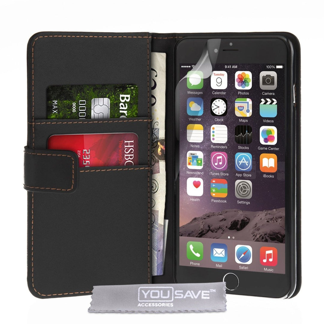 Yousave Accessories Iphone 6 Plus And 6s Plus Leather - Effect Wallet Case - Black - Mobile Madhouse