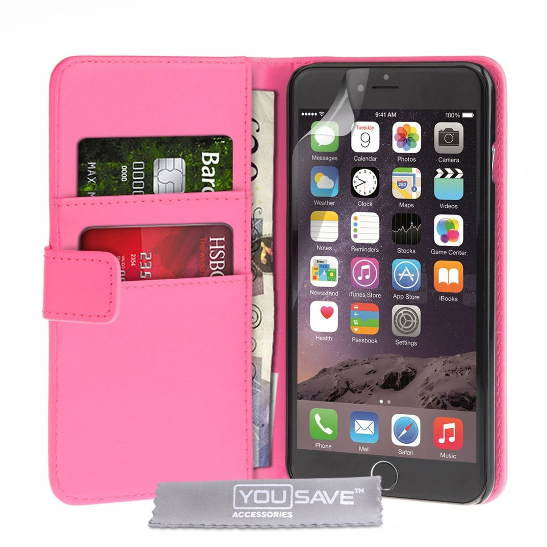Yousave Accessories Iphone 6 Plus And 6s Plus Leather - Effect Wallet Case - Hot Pink - Mobile Madhouse