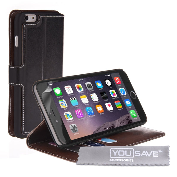 Yousave Accessories Iphone 6 Plus And 6s Plus Leather - Effect Stand Wallet Case - Black - Mobile Madhouse