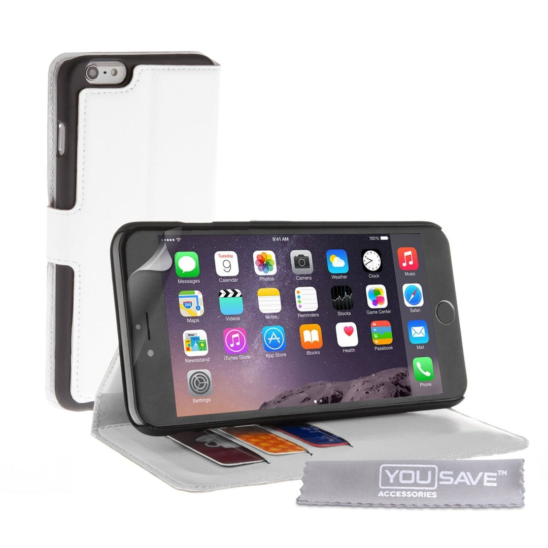 Yousave Accessories Iphone 6 Plus And 6s Plus Leather - Effect Stand Wallet Case - White - Mobile Madhouse